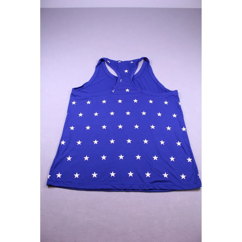 Nike Womens Blue Star Print Racerback Tank Top Orange Logo Size Large Patriotic